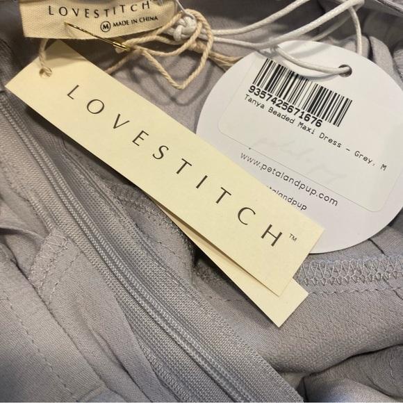 Lovestitch X Petal & Pup | NEW Tanya Beaded Maxi Dress in Grey Size M - Picture 11 of 12